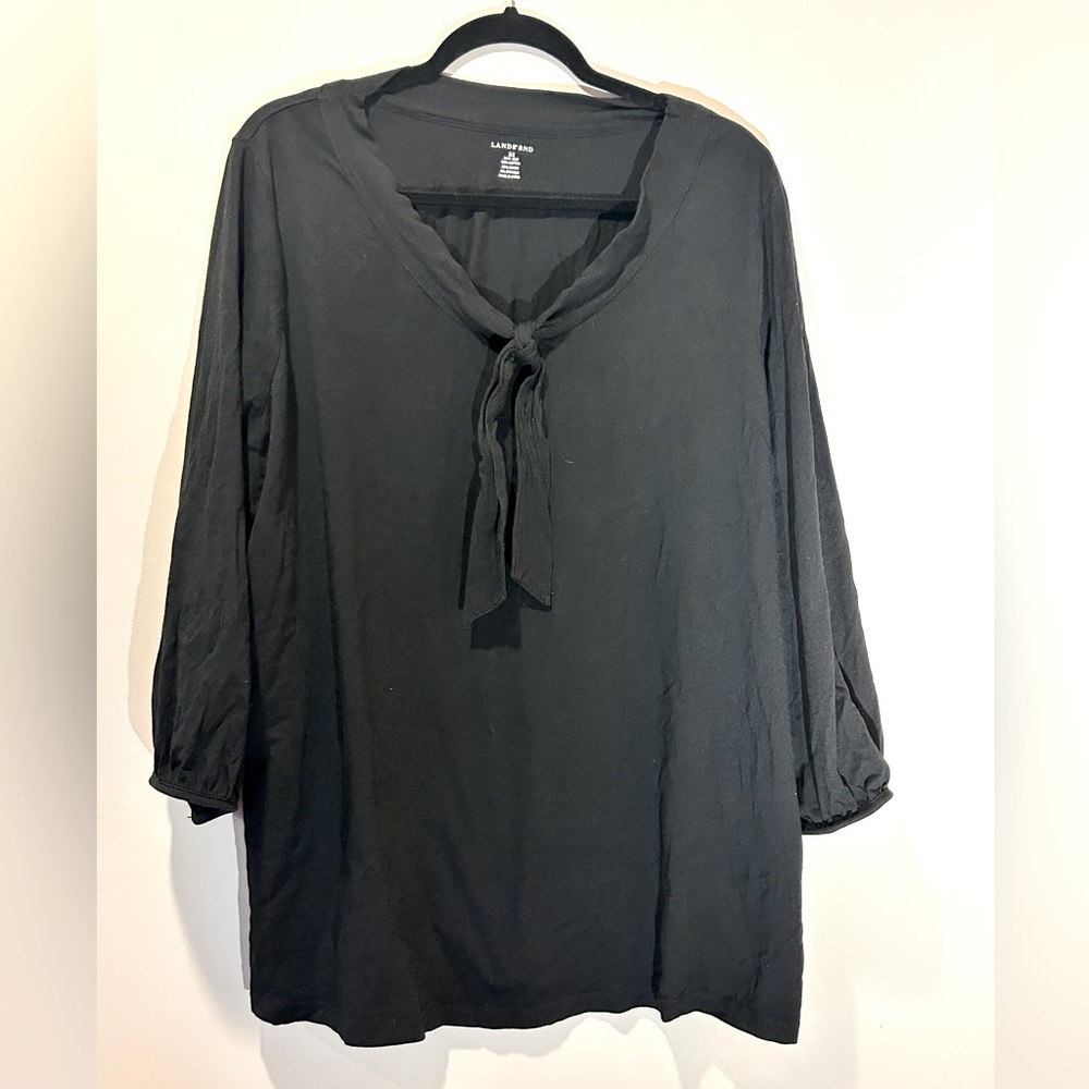 Lands End Black Bow Plus Size 3x Pullover‎ 3/4 Sleeve Classic Shirt
